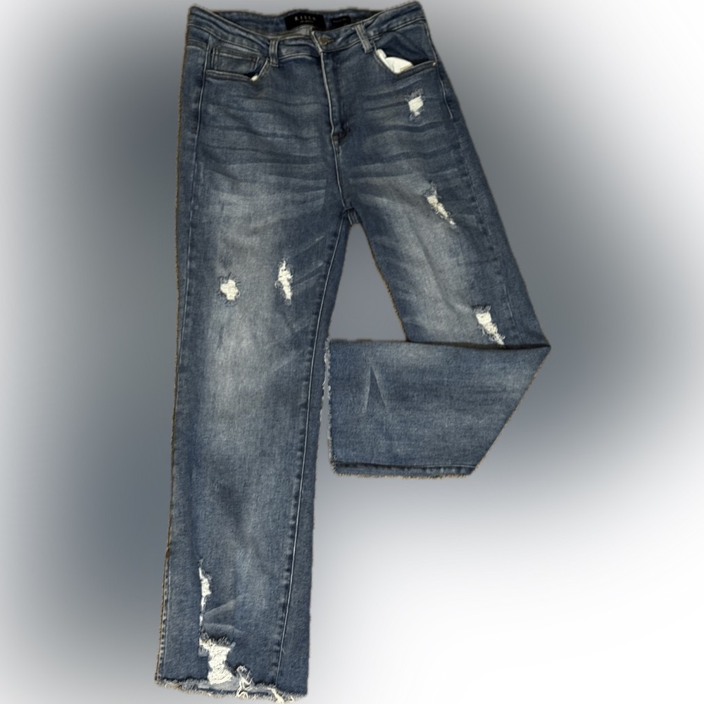 Risen LA Women’s Straight Leg Distressed Jeans - Blue